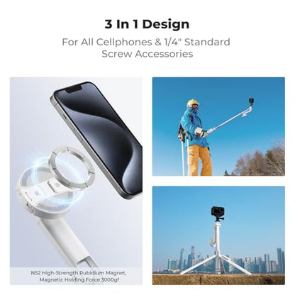 K&F CONCEPT 72" Selfie Stick for iPhone, Phone Tripod | Clip & Magnetic, Remote, 1s Open & Close, Compatible with iPhone 17-12 Osmo Pocket 4/3 Luna Ultra, X97C6 - color: White