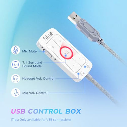 FIFINE USB PC Gaming Headset with 3.5mm Audio Jack, Detachable Microphone, 7.1 Surround Sound, Volume Control, Streaming Over-Ear Wired Headphones for Computer, PS5, Controller, Xbox-H9 White | 50mm Drivers, Crisp 7.1 Surround Sound, 3.5mm/USB Dual Connec