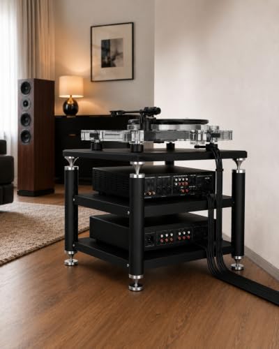 3-tier HiFi Audio Rack, Heavy Duty AV Stand with Adjustable Shelves