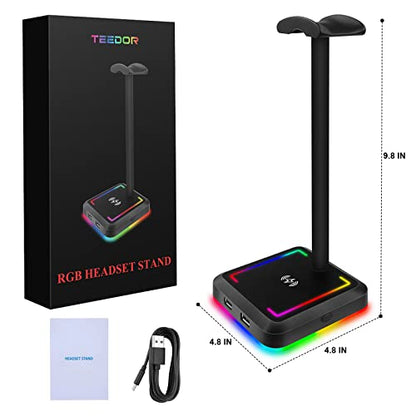 Headphone Stand with Wireless Charger Gaming Headset Holder 2 IN 1 Wireless Charging Pad & 2 USB Charger Ports for Desktop PC Game Accessories