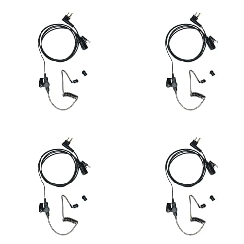 2Pin Earpiece Headset with Mic PTT Compatible with Motorola CP200 CP200D CP185 CP100D CLS1410 CLS1110 BPR40 MAGONE BC130 DLR1060 M1 R2 Walkie Talkie 2 Way Radio with Black Acoustic Tube,4 Pack