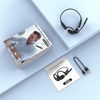 MONODEAL Open Ear Headphones with Mic, Wireless Headset with Microphone