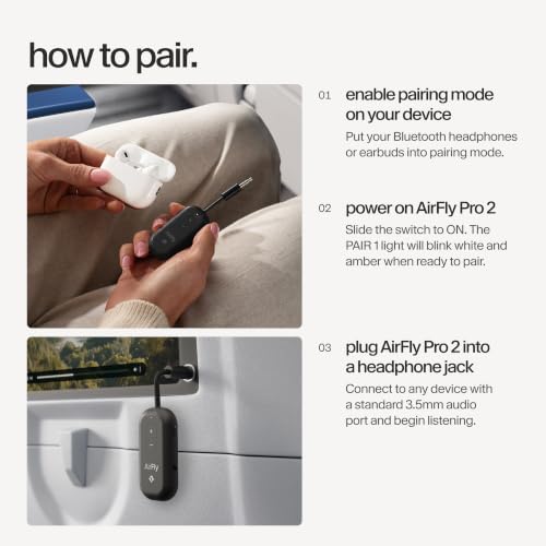 Twelve South AirFly Pro 2, Bluetooth Adapter, Pair 2 AirPods, Black | Pair 2 AirPods or Wireless Headphones – 3.5mm AUX Bluetooth Transmitter and Receiver for Cars, Boats, Treadmills, TVs & More - color: Black, style: AirFly Pro 2