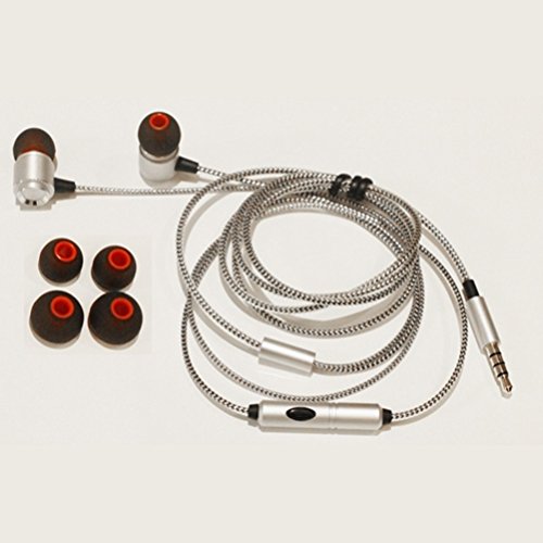 Hi-Fi Sound Earbuds Hands-Free Earphones w Mic Dual Metal Headphones Headset in-Ear Wired 3.5mm [Silver] Compatible with iPod Touch 4th Gen 3rd Gen 2nd Gen 1st Gen Nano 7th Gen 5th Gen