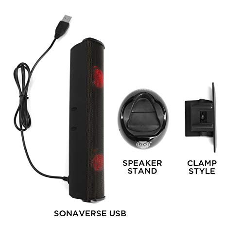 GOgroove SonaVERSE 노트북 컴퓨터용 LED 스피커 - 모니터용 미니 휴대용 외부 스피커 디자인의 USB 전원 클립온 사운드 바, 전원을 위한 후면 스위치 - 오디오 입력 및 전원(레드) - color: 레드