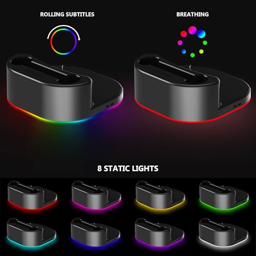KAFRI Charging Dock for Meta/Oculus Quest 3/3s/2 Headset, VR Accessories Charger Station with RGB Light, Display Stand and 2 USB C Charger for Head Strap or Other Devices, Gamer Gift for Men Boyfriend