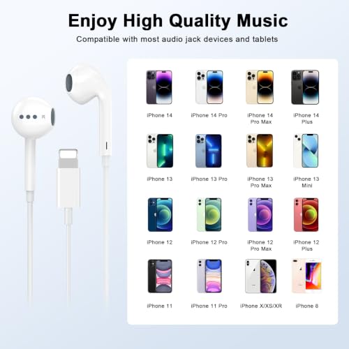 Apple MFi Certified iPhone Headphones Wired with Lightning Connector 2 Pack | Wired In-Ear Earphones/Earbuds iPhone, Support Control Music/Phone Calls/Volume, Compatible with iPhone 14 13 12 11 Pro Max - color: LWhite