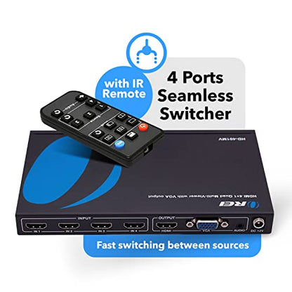 OREI 4x1 Out Quad Screen Multiviewer 1080p 3.5mm/Analog IR Remote HDMI 1.4 | HDMI Multiviewer, HDMI Switcher 4 in 1 Out – 5 Display Modes, VGA Output, LPCM 2.0 Audio, 4.95Gbps Bandwidth - style: 4x1 Multiviewer - 1080p with VGA