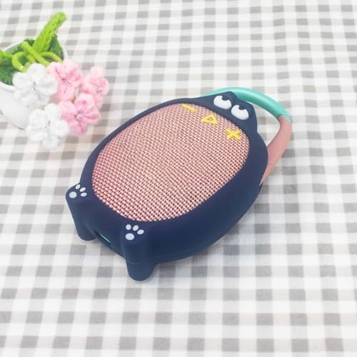 Soft Silicone Case for JBL CLIP5 Bluetooth Speaker Protective Cover Anti-Slip and Anti-Fall Fun Design with Paw Prints & Eyes Solid-Color Protector Sleeve (Blue) - color: Blue