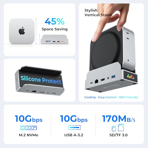 MiniDock Mac mini M4 Dock and Stand, 11-in-1 USB-C Hub with 8TB M.2 NVMe SSD Enclosure, Smart Display, 4K@60Hz HDMI, Gigabit Ethernet, SD/TF, 3.5mm Audio, PD Charging, for Mac mini/Pro/Air/Windows - color: Gray