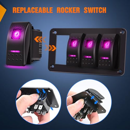 Nilight 4 Gang Rocker Switch Panel w/Purple LED Light 5Pin On Off Pre-Wired | Aluminum Toggle Switches Waterproof for 12V/24V Cars Marine Boats ATVs Trailers RV Trucks - color: Purple, size: 4 Gang