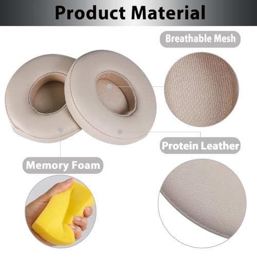 Adhiper Earpad Replacement for Beats Solo 3, Solo 2 Headphones, Silk Gold | Soft Protein Leather & Memory Foam Ear Pads Cushions, Fit Solo3 & Solo2, Replace Peeling, Cracked, Damaged Pads - color: Silk Satin Gold