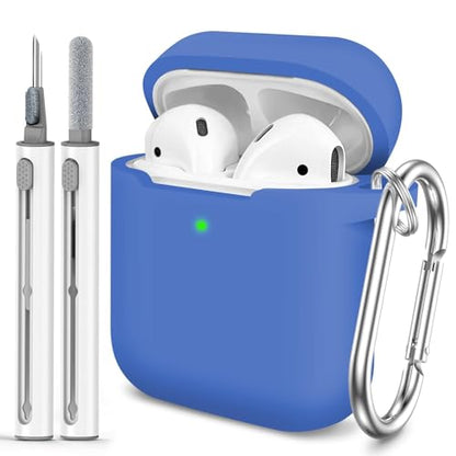 for AirPods Case Cover, Come with Clean Pen，Soft Silicone Protective Cover for Women Men Compatible with Apple AirPods 2nd 1st Generation Charging Case, Front LED Visible,Blue - color: Blue+pen