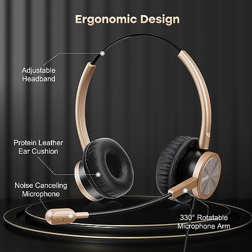 MAIRDI Telephone Headset with RJ9 Jack for Cisco Phone, Including 3.5mm Connector for Cell Phone PC Laptop, Binaural Office Headset with Microphone Noise Canceling for Call Center Landline Deskphone - style: Duo