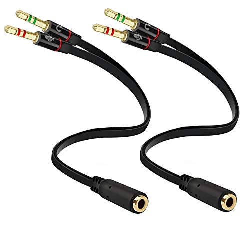 Headphone Splitter [2 Pack] for Computer 3.5mm Female to 2 Dual 3.5mm Male Headphone Mic Audio Y Splitter Cable Smartphone Headset to PC Adapter