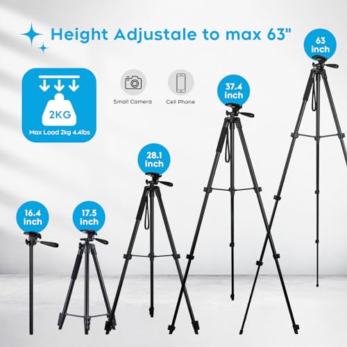 LINKCOOL 160cm/63 Adjustable Phone Tripod, Lightweight Portable Stand with Remote Shutter for iPhone Samsung Smartphone & Camera