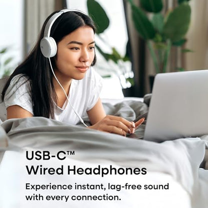 JVC USB-C Wired On-Ear Headphones with Mic – Comfortable All-Day Wear, Clear Calls, Rich Sound – Foldable & Lightweight – Tangle-Free Single-Sided Cable – Great for Gaming & Work from Home - color: White