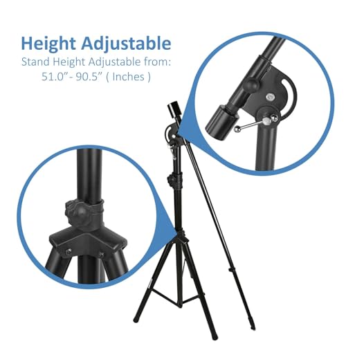 Pyle Strongest HIgh-Performance Adjustable Microphone Suspension Boom Stand | Tripod Mic Stand Mic Adapter & Clamp - Stage, Karaoke Studio, Durable Steel Easy Foldable Height from 51.0’’ - 90.5’’