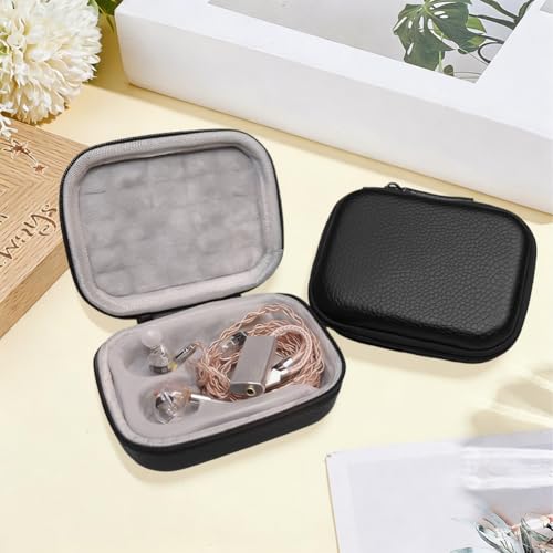 Square Earbud Case PU Leather Storage Box Waterproof Protective Headphone Carrying Bag Wired Headset Case Earphone Organizer Tech Pouch for Wired Wireless Earbud Earpiece Memory Card Camera