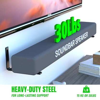 Soundbar Speaker Mounts Under TV – Pack of 2 Minimalist Design, Universal Compatible for Dolby Surround Speakers - Bose, Samsung, Sonos, JBL, VIZIO, LG, Roku - Heavyduty up to 30 LB