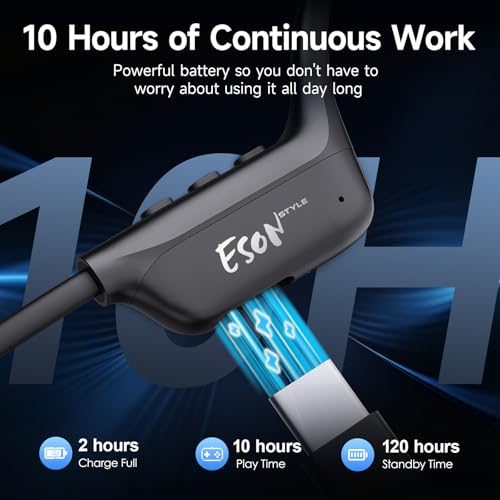 esonstyle Bone Conduction Headphones Bluetooth 6.0 - IPX7 Waterproof | Bone Conduction Earphones with Mic, 10H Play Time, Wireless Open Ear Earbuds for Running Walking Cycling - color: Black