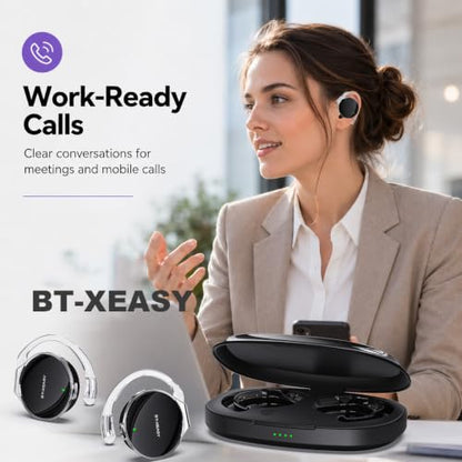 Micool On Ear Bluetooth Headphones, Open-Ear Headphones Wireless with 4-Mic ENC for Crystal Clear Calls, 52H Total Battery, Dual Device, Sport Clip On Headset for Running & Travel (Pure Black) - color: Pure Black