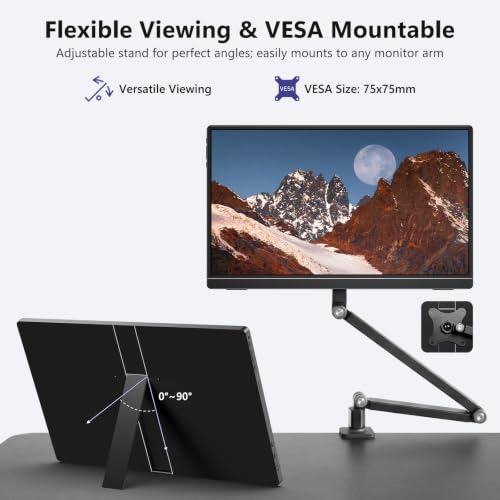 ForHelp 18.5 Inch 100Hz Portable Display, 1920x1080 16:9 FHD Monitor with Built-in Stand and Speakers, Compatible with Laptop, Mobile Phone and Game Consoles - style: 18.5"