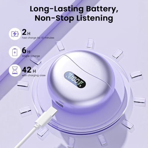 Clip on Earbuds,Open Ear Earbuds Wireless Bluetooth 5.4, Lightweight Open Ear Headphones with Mic 60H Battery,Waterproof, for Sports, Running, Small Ears & Glasses Wearers,Workouts - color: Purple