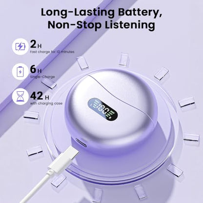 Clip on Earbuds,Open Ear Earbuds Wireless Bluetooth 5.4, Lightweight Open Ear Headphones with Mic 60H Battery,Waterproof, for Sports, Running, Small Ears & Glasses Wearers,Workouts - color: Purple