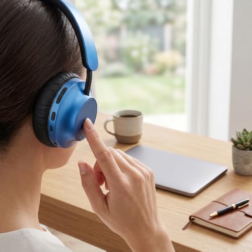 Wireless Headphones Over Ear, with Brushed Metal Design (Blue) | Over The Ear Headset with Foldable, Stereo Breathing Light, 16H Playtime for Travel Home Office Cellphone PC - color: Blue