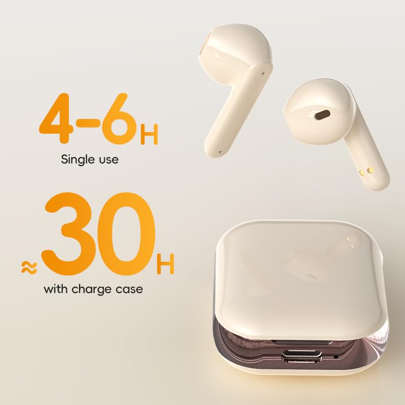 Wireless Earbuds，Mini Headphones，Bluetooth 6.0， ENC Noise Cancelling Ear Buds，30H Battery life with Wireless Charging Case，Sports, running, fitness，Bass Stereo，for phone，Pad Tablet Laptop，Off white - color: Off white