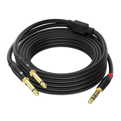 (20FT / 1PACK) 1/4 inch TRS Stereo Y Splitter Insert Cable, Gold Plated Audiowave Series 6.35mm TRS Male to Dual 6.35mm TS Male Mono Breakout Cable, Audio Cord - size: 20 FT