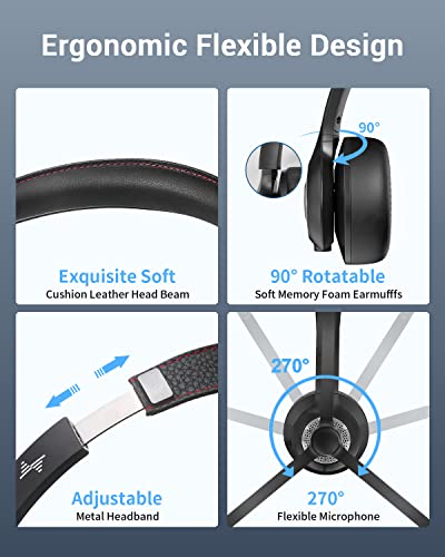 JIAMQISHI Wireless Headset with AI Noise Cancelling Microphone Bluetooth Headset - Bluetooth V5.2 Headphones with Mic Mute for Computer/Laptop/PC/iPhone/Android/Cell Phones (Without USB Dongle) - color: Dark