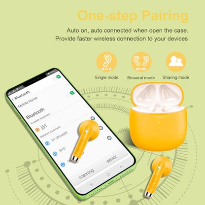 Wireless Earbuds, Bluetooth 5.4 Headphones in Ear with Noise Cancelling Mic | Bluetooth Earbuds Stereo Bass, IP7 Waterproof Sports Earphones, 32H Playtime USB C Charging Ear Buds Yellow for Android iOS - color: butter yellow