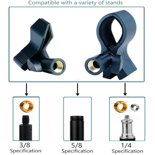 2 Pack KayNicam Universal Microphone Clip Holder for Dynamic & Condenser Mics - Adjustable Mic Clamp for 0.6" to 2.4" Diameter (1.5-6cm) - Includes 5/8", 3/8", 1/4" Metal Threads. - color: Black(C1+C2)