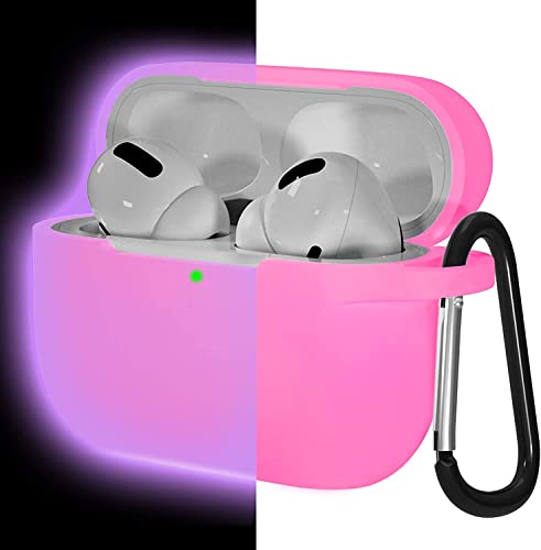 Lerobo for AirPod Pro Case, Silicone Cover with Keychain, Nightglow Purple | Glow-in-the-Dark, Scratch & Dust Resistant, Wireless Charging, Compatible with Apple AirPods Pro 2/1 Case Cover for Women Men - color: Nightglow Pink
