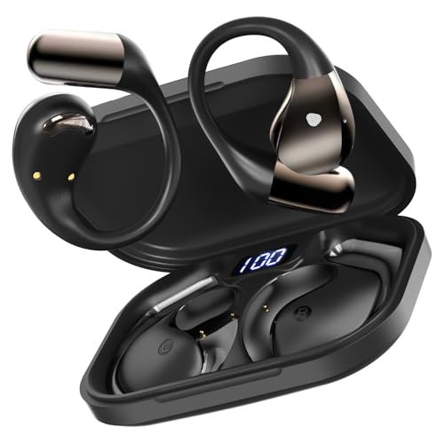 Open-Ear Headphones, Bluetooth 6.0 Wireless Earbuds Powerful Sound, 40H Open Ear Earbuds with ENC Mic, Comfortable Ear Hooks/IP7 Waterproof, Smoky Black