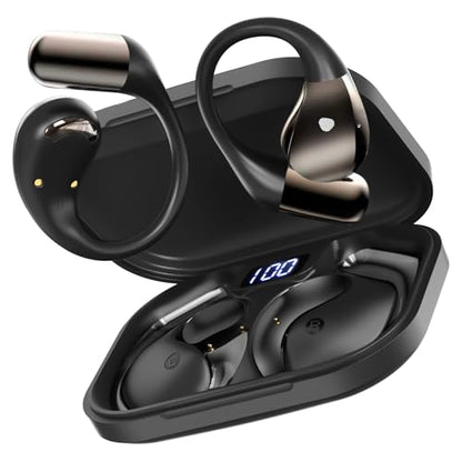 Open-Ear Headphones, Bluetooth 6.0 Wireless Earbuds Powerful Sound, 40H Open Ear Earbuds with ENC Mic, Comfortable Ear Hooks/IP7 Waterproof, Smoky Black