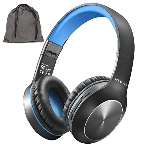 Rydohi Bluetooth Headphones Over Ear, 68H Playtime 3 EQ Music Modes Wireless Headphones with Microphone/Deep Bass, Foldable Lightweight Headset for PC Home Travel Office(Black Blue) - color: Black Blue