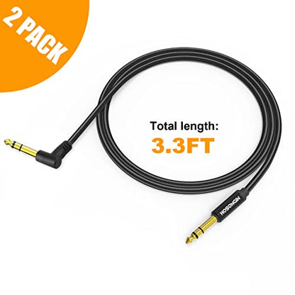 HOSONGIN 1/4 Inch TRS Instrument Cable 3.3 feet 2-Pack, Straight-to-Right Angle 6.35mm Male Stereo Audio Cord, Balanced Interconnect Line for Electric Guitar, Bass, Keyboard, Mixer, Amplifier, Speaker - size: 3.3 Feet, style: 1/4" TRS Stereo Cable