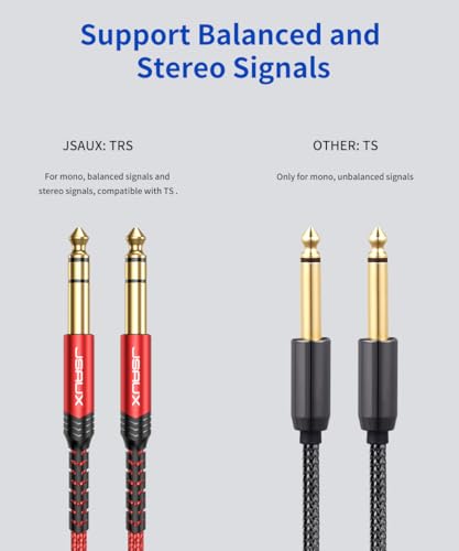 JSAUX Guitar Cable 6.6ft+6.6ft for Electric Guitar/Mandolin/Bass-Red