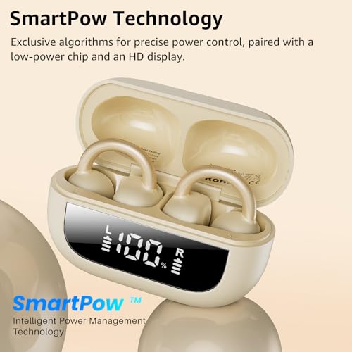TOZO OpenEarRing Open Ear Earbuds 40H Bluetooth 5.4 Lightweight Comfort | Open Ear Clip On Wireless Earbuds with Smart Digital LED Display, Stable Connection, Secure Fit for Driving Workout Khaki - color: Khaki