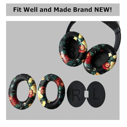 Headphones Replacement Ear Pads Cover, EarPads Cushion for Bose Quietcomfort QC15 QC25 QC35 35 ii -1 Pair (Flower Black) - color: Flower Black