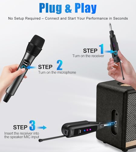 Aveek Wireless Microphone, 262FT Range,40 Hours Battery, Red & Black,2 Pack | Stable Signal, Studio Sound, Rechargeable Foldable Receiver, <2 ms Latency, Ergonomic Grip for Church, Speech, Wedding,Events - color: Black