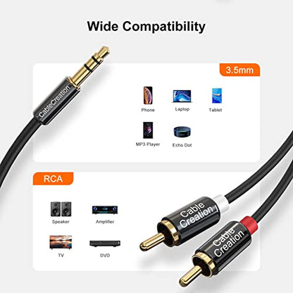 CableCreation 3.5mm to RCA Cable, 3.5mm Male to 2RCA Male Stereo Y Splitter | RCA Cord Compatible with Echo Dot, Smartphone, MP3, Tablet, Stereo Receiver, Car, Speaker, HDTV ect, 16.4FT/5m - size: 16.4FT, style: PVC Jacket
