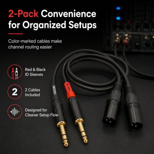 Sam&Johnny 1/4 TRS to XLR Male Cable 2-Pack, Balanced, 2ft | 20AWG Gold-Plated OFC Connectors | For Studio Monitor, Microphone, Karaoke, Amplifier, Guitar | Noise-Free Balanced Signal