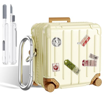 KOREDA Compatible with Samsung Galaxy Buds 4 Case/Buds 4 Pro Case Cover, Cute Funny Suitcase Design Case for Galaxy Buds 4 Pro, Fashion Protective Hard Case for Women Men with Keychain (Beige) - color: Beige