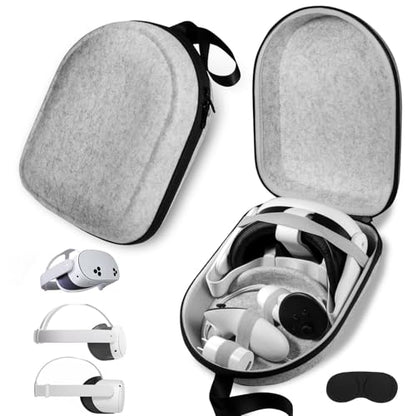 BnLnHOGVR Carrying Case Compatible with Oculus Meta Quest 3S/Quest 3/Quest 2, Apple Vision Pro VR Headsets Original Head Strap and Controller Accessories, Hard Shell Bag for Travel and Storage