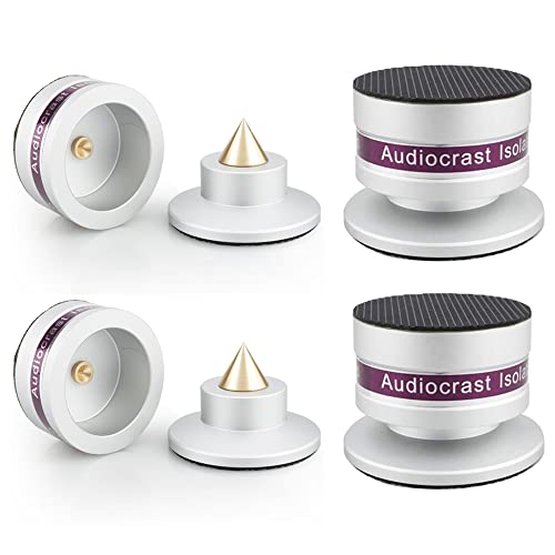 Tertullus 4 Pcs Aluminum Speaker Spike+Speaker Isolation Feet Top Pad Turntable Isolation Feet for Amplifier Turntable Player Subwoofer Silver - color: Silver