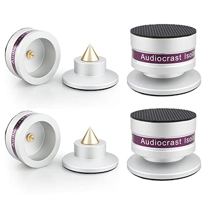 Tertullus 4 Pcs Aluminum Speaker Spike+Speaker Isolation Feet Top Pad Turntable Isolation Feet for Amplifier Turntable Player Subwoofer Silver - color: Silver